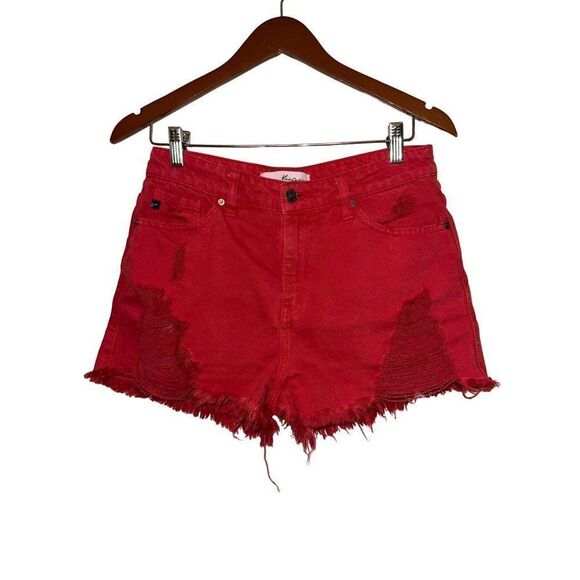 KanCan Red High Rise Cut Off Distressed Jean Shorts  Size Medium - Picture 1 of 11